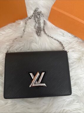 Louis Vuitton Black Epi Leather Wallet on Chain Crossbody with Silver LV Emblem